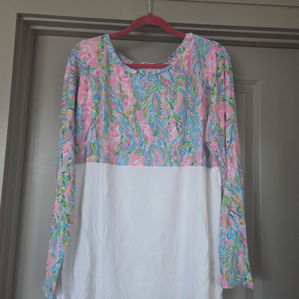 Lilly Pulitzer Pink and Blue Patterned Long Sleeve Top